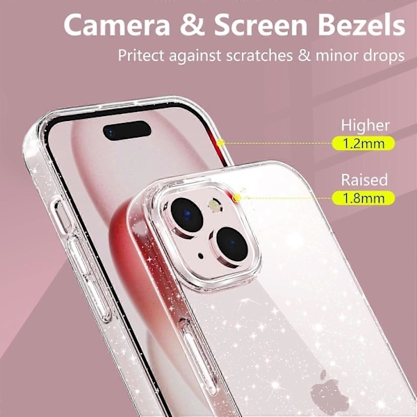 Glitterfodral för iPhone 15 plus 6.7\", Söt Transparent Bling Glittrande Skyddande Smalt Mjukt Stötsäkert Skal för Kvinnor Flickor Telefonfodral