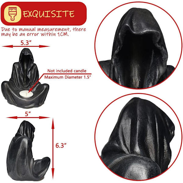 Ljusstake - Svart Spöke - Trollkarl - Döds Gotisk - Dekorativ Skulptur Statyer Konst Resin Dekorationer (B)