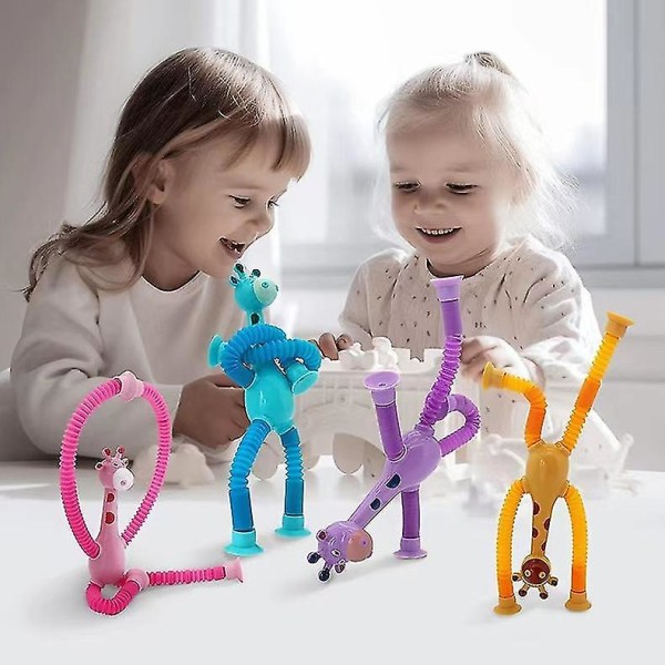 4 stk teleskopisk sugekop giraf legetøj, teleskopisk sugekop giraf legetøj, skiftende giraf teleskoprør sugekop legetøj