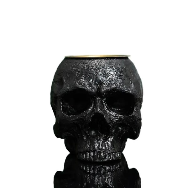 Halloween Ljusstake Snygg Skull Ljusstake - Hartsljusstake för heminredning och presentpresentation（svart）