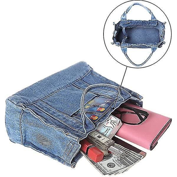 Denim Wallet Jeans Travel Tote Bag Ladies Beach Bag Denim Wallet Og Tote Bag Til Pigede Kvinder Lyseblå