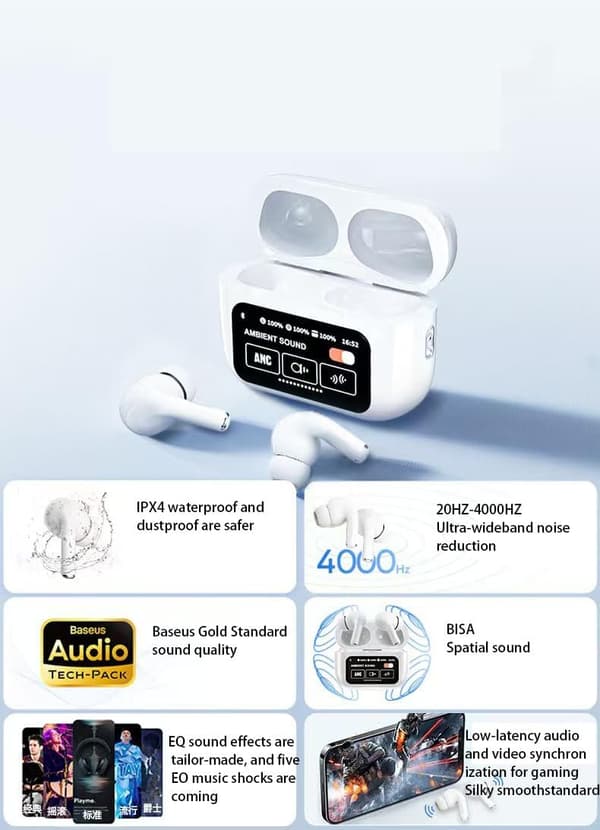 Trådløse ørepropper, støydempende ørepropper, støydempende in-ear Bluetooth, Bluetooth-ørepropper med mikrofon, trådløse ørepropper for iPhone/Android