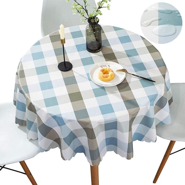 Rund bordsduk Torkbar PVC-duk, tjock bordsskydd kompatibel matsal, vinyl rektangel cover Blårutiga dukar Spets com