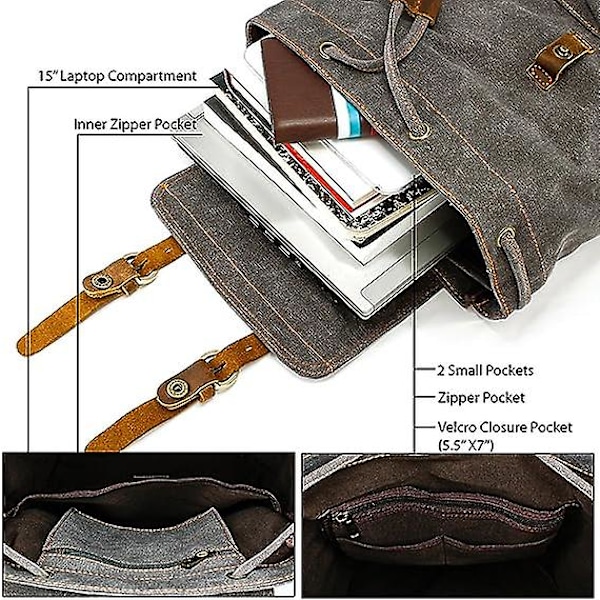 Canvas Ryggsäck Unisex Vintage Casual Ryggsäck 17 Tum Laptop Dagsryggsäck Skolväska Högskoleväska Vandring Camping Resväska Grå