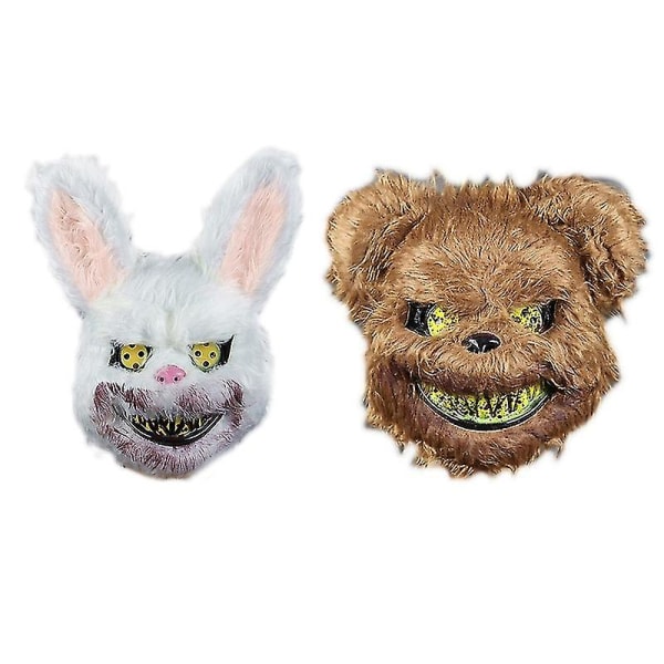 Plys Bloody Bear Rabbit Skræmmende maske Uhyggelig Killer Bunny Halloween klovnemasker til voksne Maskerade Halowen Fest kostume rekvisitter（kanin）