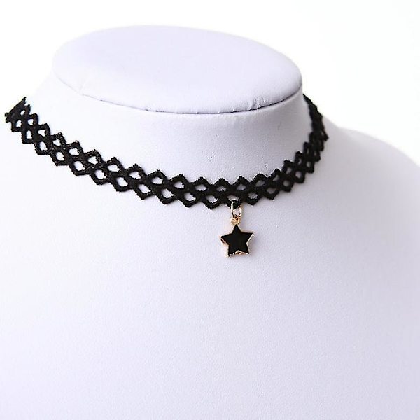 Wabjtam Elastinen Choker-kaulakoru, tähtikaulakoru, musta tatuointikaulakoru, naisille ja tytöille, muovinen minimalistinen kaulakoru
