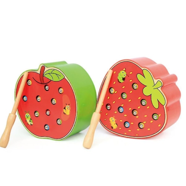 Sjovt trælegetøj 3d-puslespil Pædagogisk babylegetøj Catch Worm Game Farve Kognitiv flerfarvet valgfrit（Strawberry）