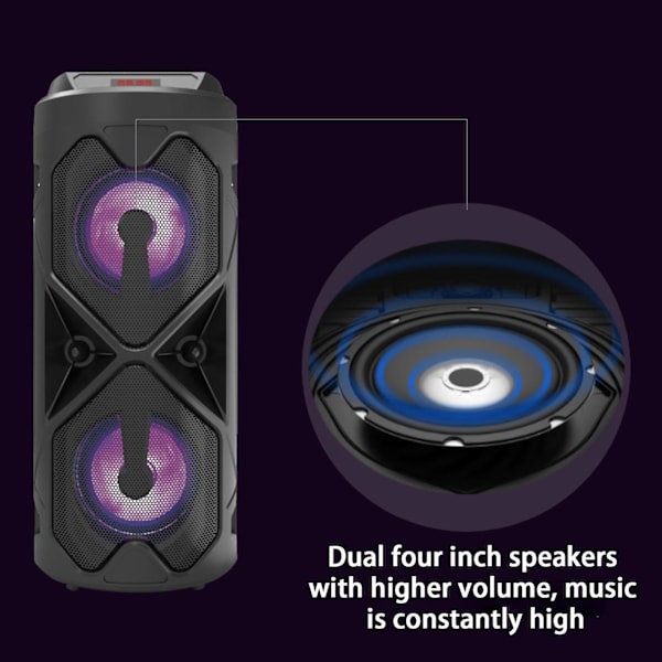 Bluetooth-högtalare, trådlöst bärbart Bluetooth-stereoljud med lampor, danshögtalare utomhus plug-in-kort högpresterande subwoofer