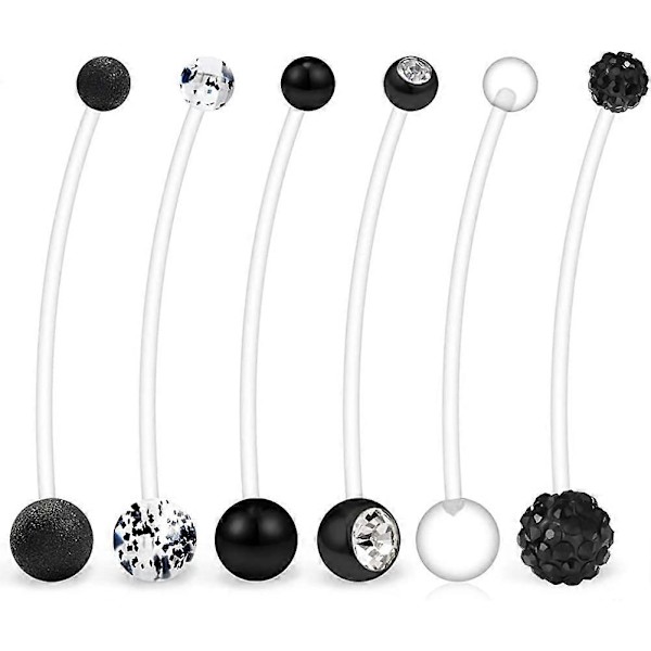 6 st Mixade Stilar Graviditetssport Mamma Flexibla Bioplast Navelknapp Ringhållare 14G 1 1/2 tum (38 mm)