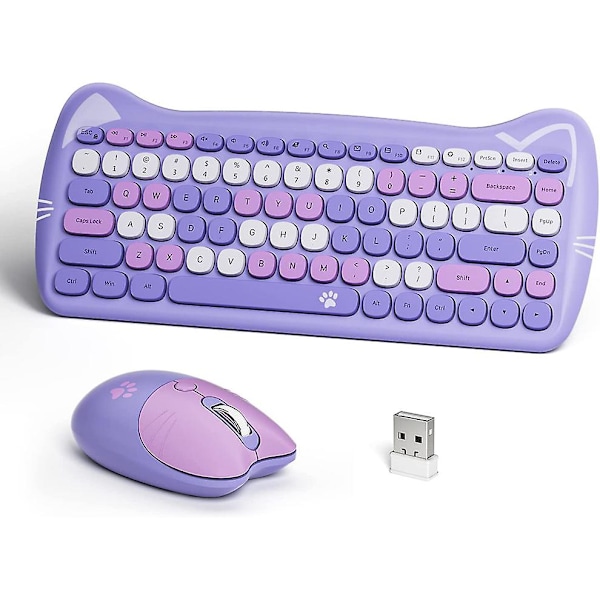 Mofii trådlöst tangentbord och mus-kombination kompakt trådlöst tangentbord och mus-set 2,4 g ultratunn elegant söt kattformdesign för PC
