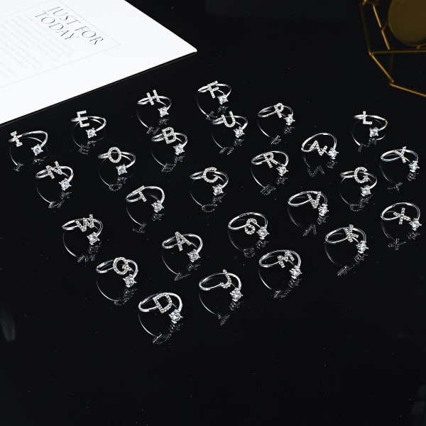 WABJTAM sett forbokstaver Alfabet knoke Ringer Sølv og gull Krystall Justerbar fingerring for kvinner Jente smykker
