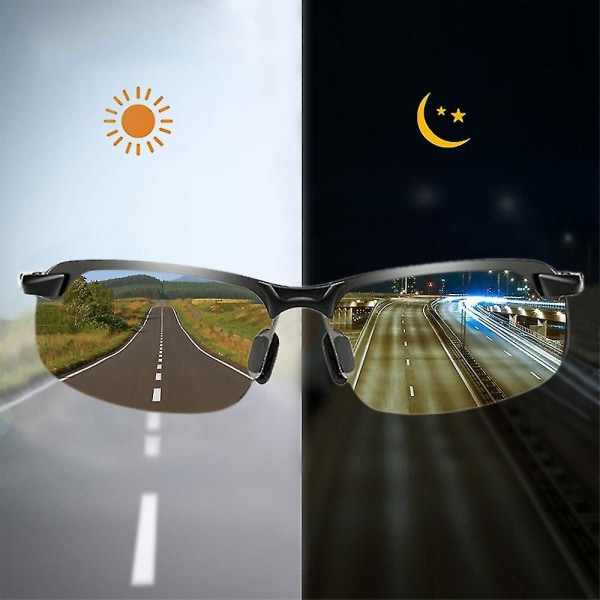 Polariserede fotokromiske solbriller, solbriller med overgangsglas til mænd, uden brilleretui (sort nattesyn)