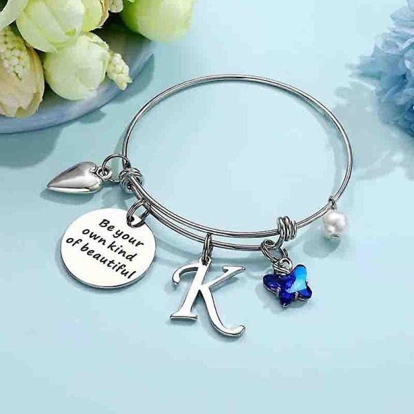 WABJTAM Sjarmarmband for kvinner, Be Your Own Kind of Beautifully Inspirational Bangle Bracelet Initial bokstav Charm Butterfly Armband for kvinner jente