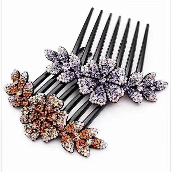 2 st Blomma Rhinestone Hårkammar för Kvinnor Hårspänne Sida Kam Huvudbonad Bröllop Bröllopshår Tillbehör (A)