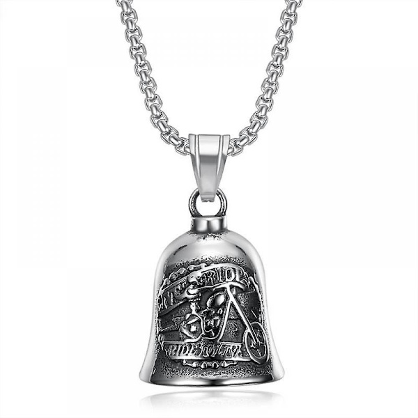 Punk Retro Motorcycle Skeleton Character Bell Titanium Steel Pendant Men S Lucky Necklace Riding Hip Hop Rock Jewelry Gift