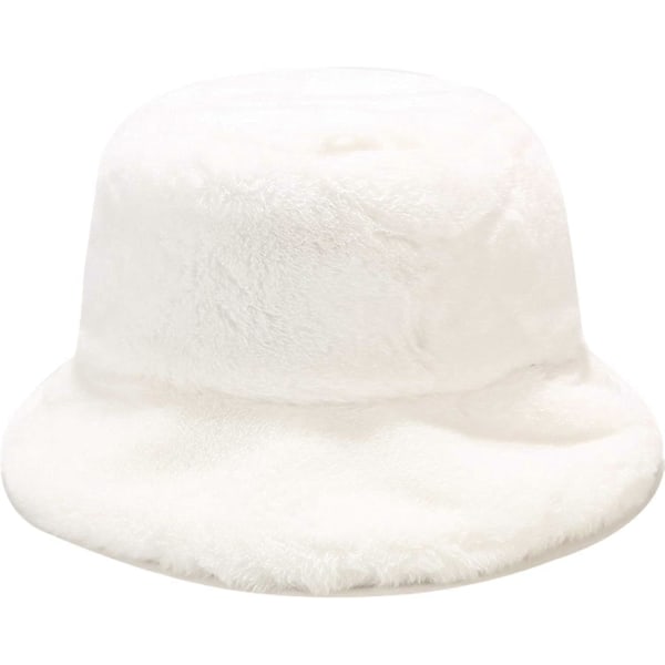 Vinterfårfällhatt, fluffig varm hatt för kvinnor och män, vit