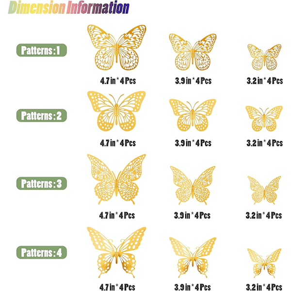 3D Fjärilsväggdekor 48 st, Guld Fjäril