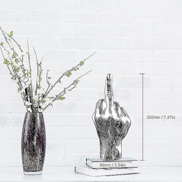 Personlig bordsdekoration med långfinger, rolig hartsstaty med långfinger, enkel bordsdekoration för hemmet (silver)