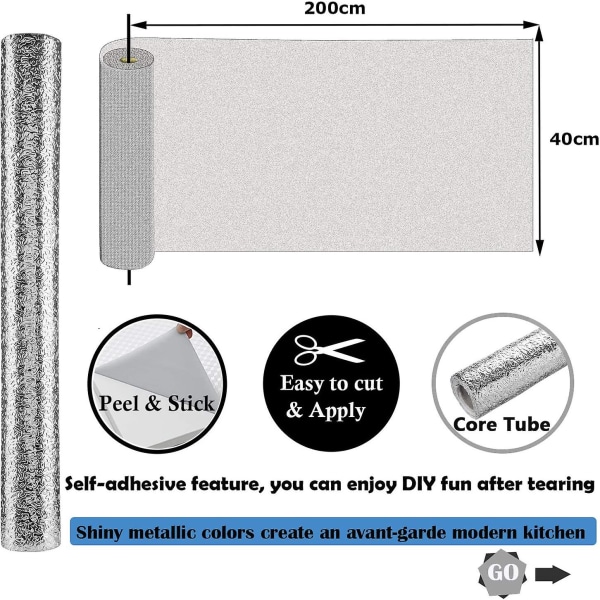 WABJTAM Selvklebende aluminiumsfoliepapir for kjøkken, skuff i skapet selvklebende, vanntette veggklistremerker appelsinskallkorn 40x200cm