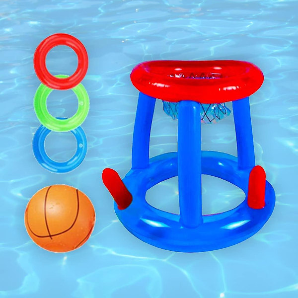 Basketbollkorg för Pool, 2-i-1 Flytande Basketkorg och Uppblåsbar Ringkastning för Konkurrenskraftig Vattenlek, Sommarpoolparty Utomhus