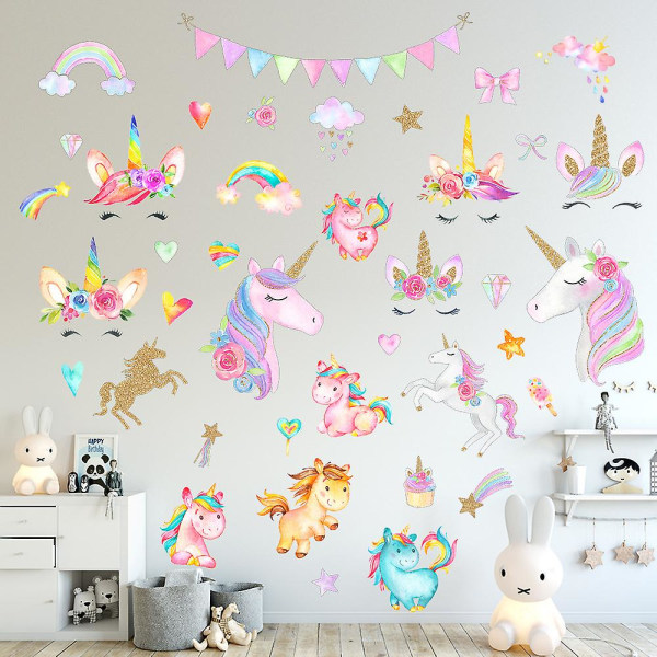 Unicorn-seinätarrat tyttöjen huoneisiin, suurikokoiset yksisarviset seinätarrat koristeet Gilrs-lasten makuuhuoneen syntymäpäiville