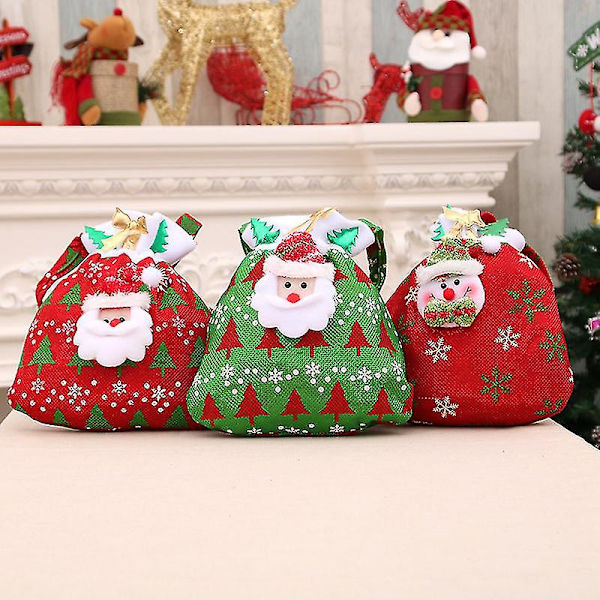 Wabjtam Joululahjapakkaus Kulta Samettipussi Joulupukki Reppu Ripustuspussi Karkkipussi 3kpl 21*23cm