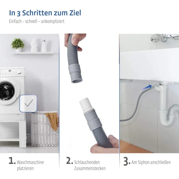 Avloppsslang för tvättmaskin, förlängningsslang för tvättmaskin, 3 m