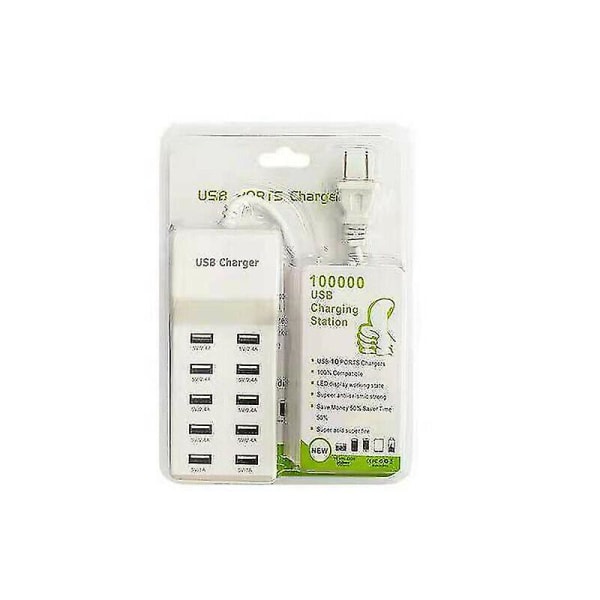 10-portars multi USB-laddningsstation hub vägg snabbladdningsadapter för telefon (EU)