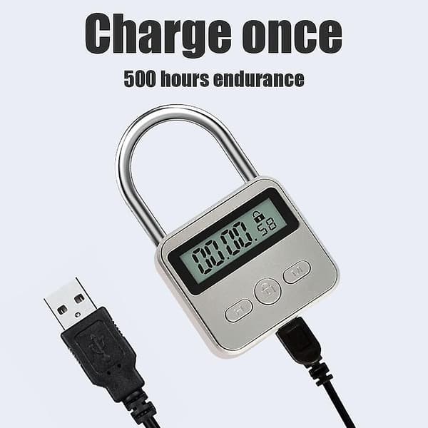 Timerlås med LCD-display, USB-uppladdningsbar, Vuxenspel, Elektronisk timer