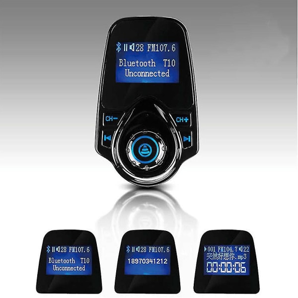 Bluetooth FM-sender kompatibel med bil, støtte Aux-inngang 1,44 tommers skjerm