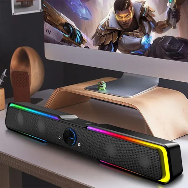 RGB-belyst Mini Lydplanke med Bærbar Desktop Subwoofer, Bluetooth-høyttaler for Forbedret Bass