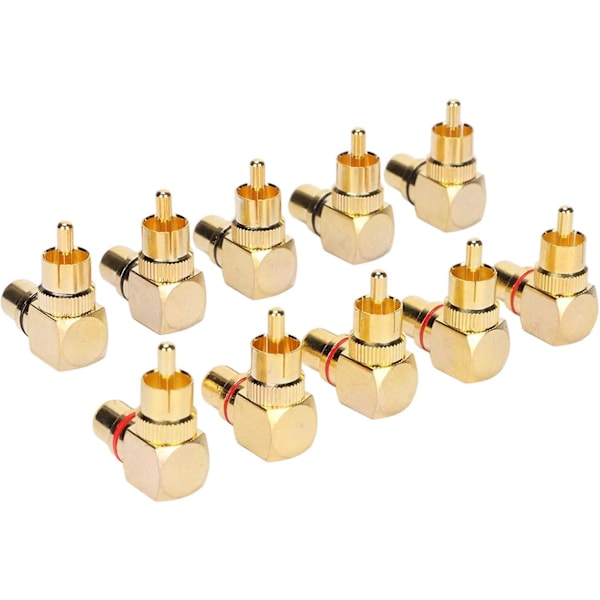 10 st RCA-hane till hona 90 graders rätvinklig adapter koppar guldpläterad L-typ RCA-adapterkontakt