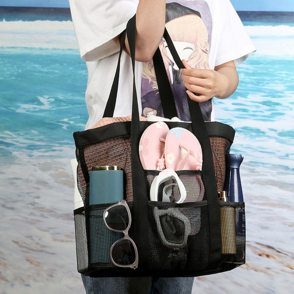 Multifunktionelle strandtasker mesh ekstra store tote tasker til opbevaring af håndklæder og tøj