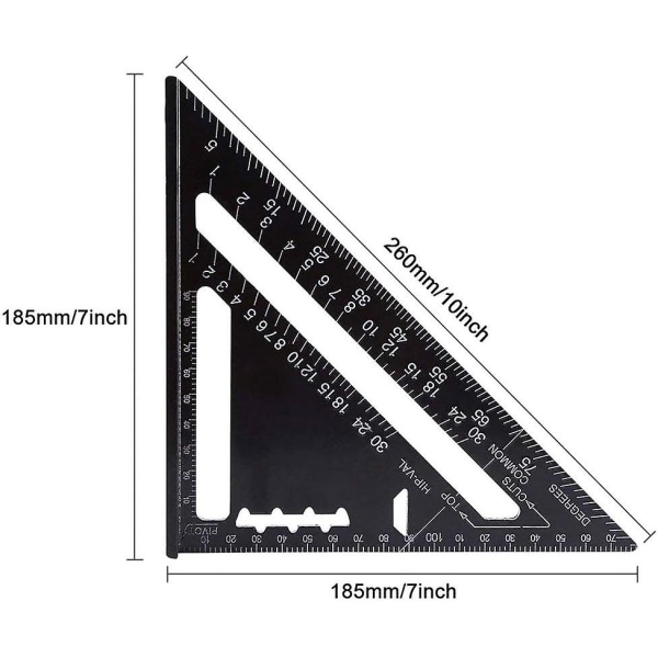 Vinterkampanje, aluminiumslegeringslinjal Heavy Duty Carpenter Firkantet Svart Trekant Firkantet Nøyaktig skala Rektangel Trekantlinjal Tykk vinkellinjal