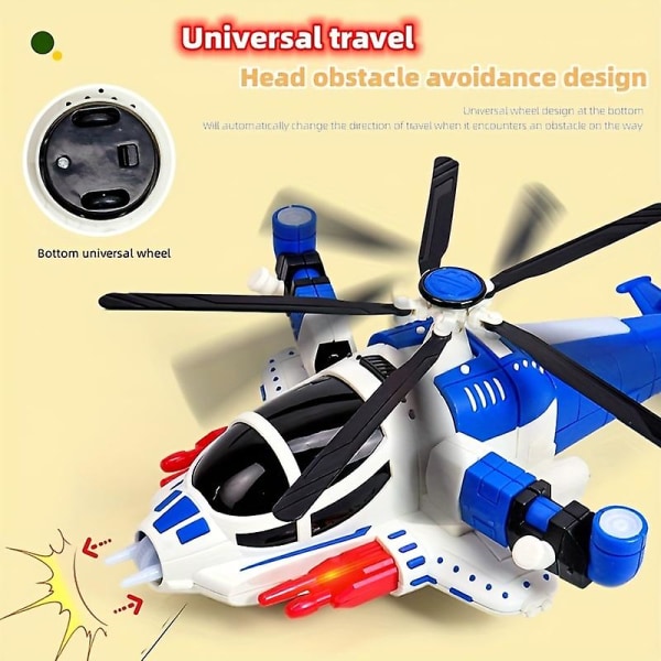Elektrisk Universal Transformable Fighter Børnelegetøj Lys Musik Helikopter（blå）