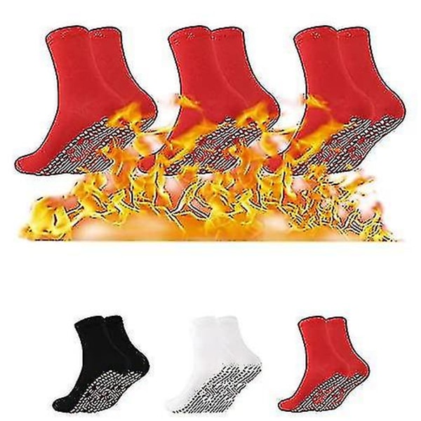 3 par varmesokker, magnetiske sokker, selvoppvarmende sokker, vaskbar turmalin Selvoppvarmende magnetiske vintervarme sokker（3 par hvite）