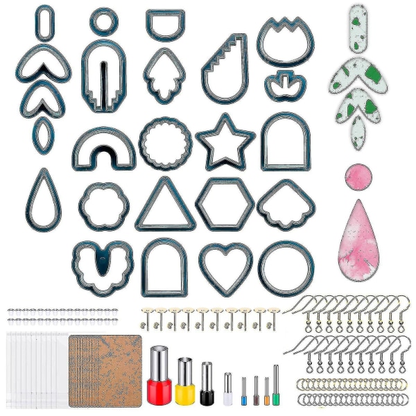 142 stk. Plastic Polymer Clay Cutters til øreringe Øreringe Displaysæt inklusive 24 figurer Plastic Clay Cutters（Blå）