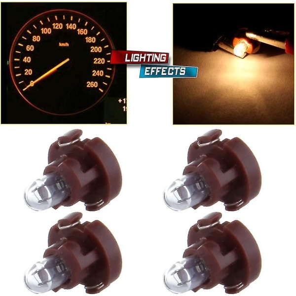 Pakke med 4 erstatningslyspærer for dashbord A/C instrumentklynge panel dashbordmålerlys varmt hvitt T3 Neo Wedge halogenpære 12v