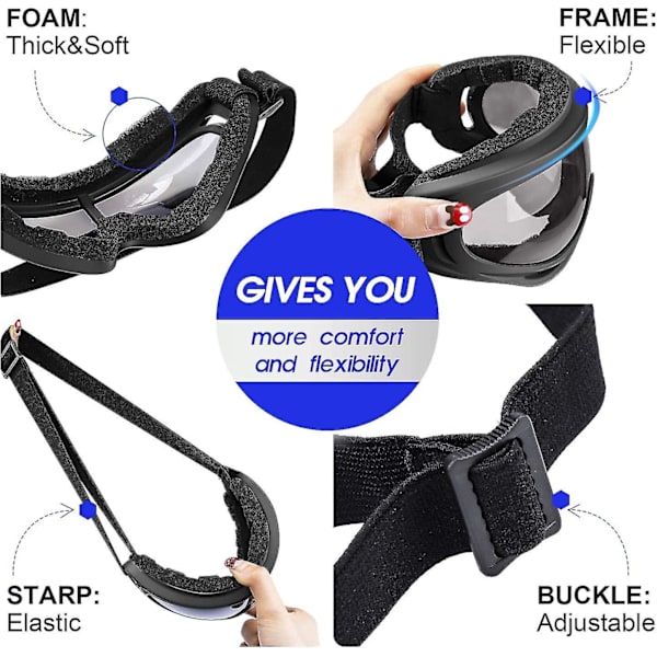 Skidglasögon för snowboard, 2 par glasögon för cykling, motorcykel, MTB, PC-lins UV400 vindtäta, anti-bländande, dammfria, för barn, kvinnor, män, pojkar, flickor