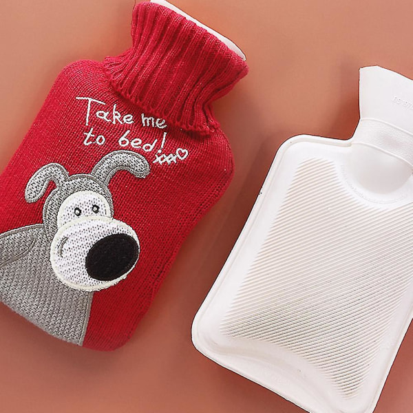 Julefyll vannvarmerflaske med deksel Lett Varmtvannspose med stor kapasitet for menstruasjonssmerter Smertelindring（Lucky Dog）