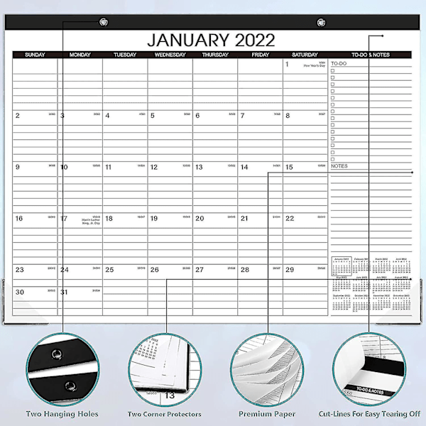 2022 Skrivebords Kalender - 2022-2023 43.18 Cm X 55.88 Cm, Jan 2022 - Jun 2023, 18 Måneders Plan, Stor Horisontal Blokk, Riv Av Design, 2 Hjørnebeskyttere A