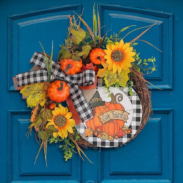 Halloween høstkrans Halloween dekorasjon kunstige høstløv gresskar dørskilt til hjemmehage gårdshus（Style2）
