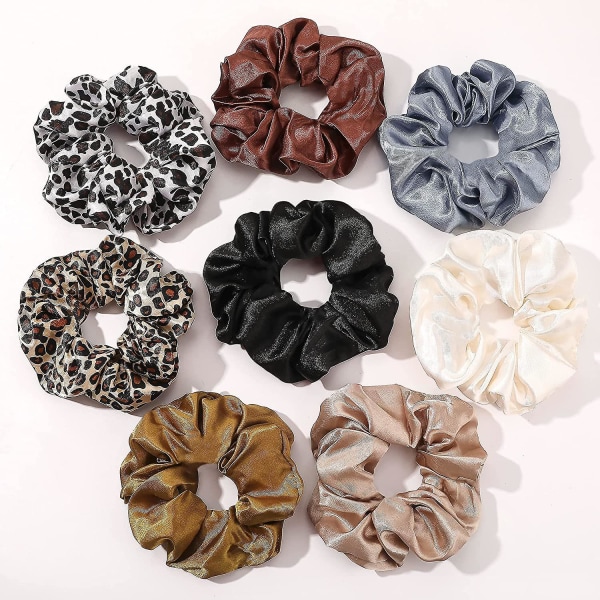 Hårband Silke Satin Scrunchie - Hår Elastics Band Ponytail Hållare Pack med Neutral Scrubchy Hårtillbehör Kvinnor Flickor 8 st