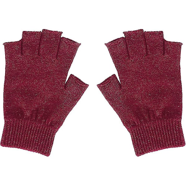 Vinterhandskar för kvinnor, fingerlösa, ull, stickade, halvfinger, stretch