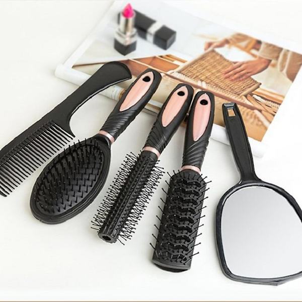 5-pack Professionella Hårkammar och Spegelset för Salong Frisörkammar Borstar Antistatisk Hårborste Hårvård Styling (Rosa)
