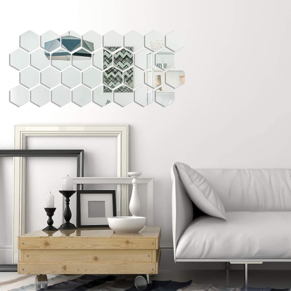 WABJTAM 36 stykker aftagelig akryl spejlindstilling sekskantet vægklistermærke Honeycomb spejl til hjemmet Stue soveværelse indretning (10 x 8,6 x 5 cm)