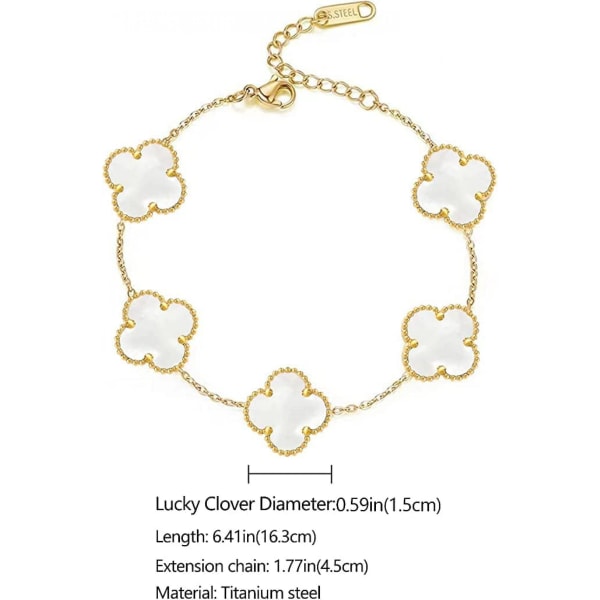 18k guldpläterade Lucky Clover Set Armband Örhänge Halsband Hänge för Kvinnor Dam Flickor Gift_Aleko（Vit）