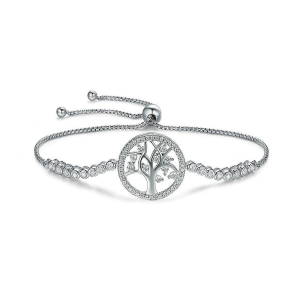 WABJTAMWomen's Tree of Life Armbånd 925 Sterling Sølv med Zirconia, justerbar for kvinner Jenter Smykkegave