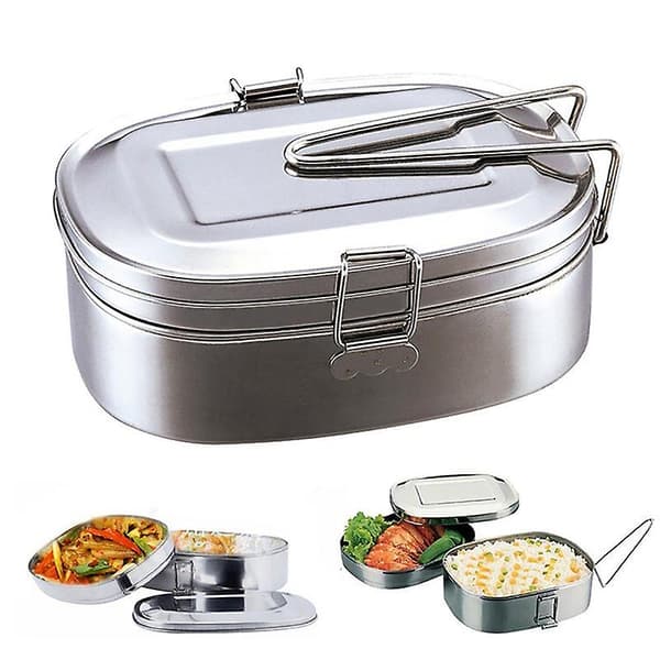 Dubbellagig Bento Lunch Box Student Rostfritt Stål Matförvaringsbehållare（Medium）