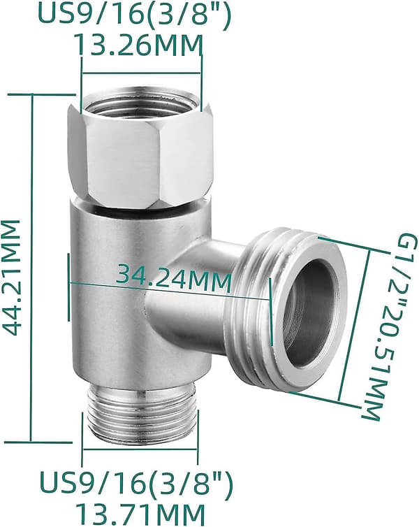 3-vejs 3/8\" og 1/2\" 3-vejs adapter T-forbindelse rustfrit stål 3/8\" vandledning T-fitting børstet nikkel
